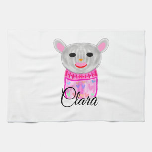 Simple colourful animal watercolor add name custom kitchen towel