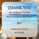 Simple Colourful Beach Wedding Thank You  Square Sticker<br><div class="desc">Square sticker featuring a simple colourful beach. An elegant sticker to thank your guests to coming to your beach or destination wedding.</div>