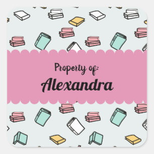 Simple Colourful Books Pattern Personalized label