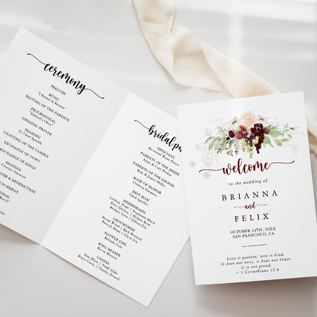 Simple Colourful Classic Floral Folded Wedding  Program (Creator Uploaded)