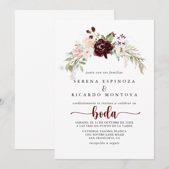 Simple Colourful Classic Floral Spanish Wedding  Invitation (Front/Back)