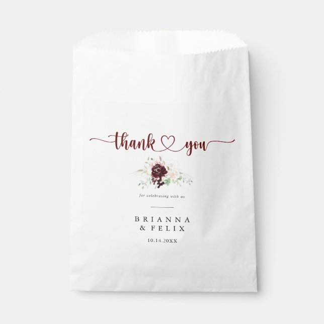 Simple Colourful Classic Floral Thank You Wedding  Favour Bag (Front)