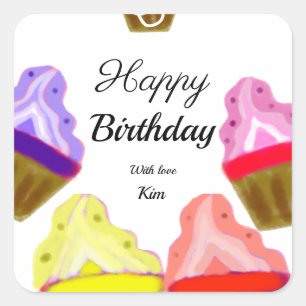 simple colourful cupcakes cake happy birthday square sticker