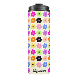 Simple Colourful Daisies Retro BOHO Floral Name Thermal Tumbler