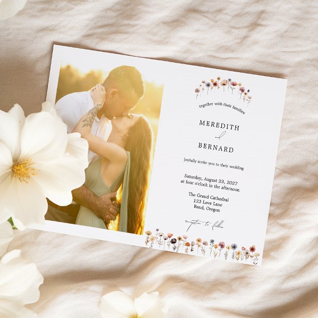 Simple Colourful Floral Wedding Photo Horizontal Invitation (Creator Uploaded)