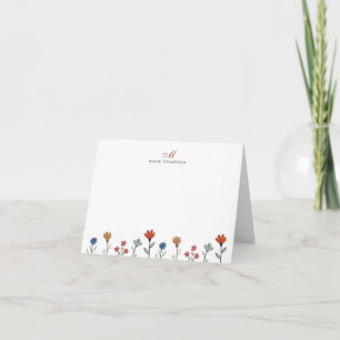 Simple Colourful Flowers Script Monogram Stripes Note Card