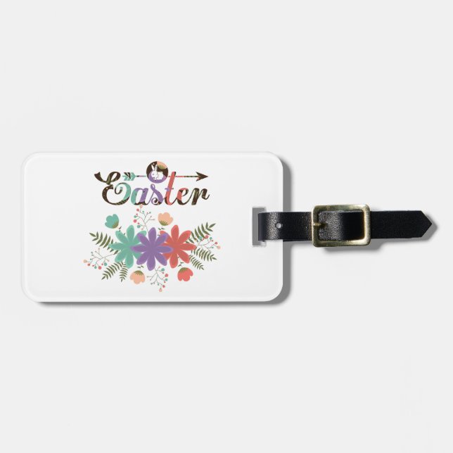 Simple Colourful Flowers With Bunny Luggage Tag (Front Horizontal)