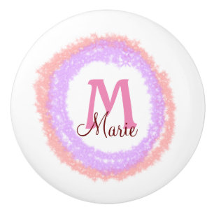 Simple colourful glitter sparkle add name monogram ceramic knob
