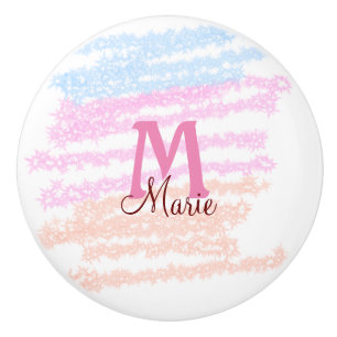 Simple colourful glitter sparkle add name monogram ceramic knob