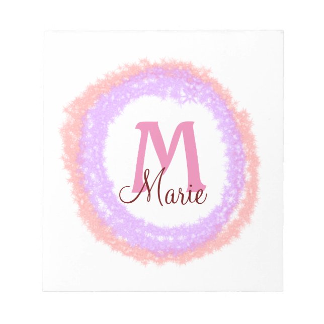 Simple colourful glitter sparkle add name monogram notepad (Front)