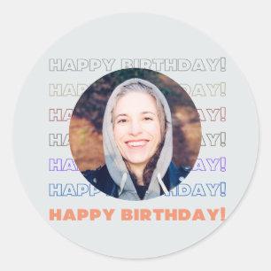 Simple Colourful Happy Birthday Custom Add Photo  Classic Round Sticker
