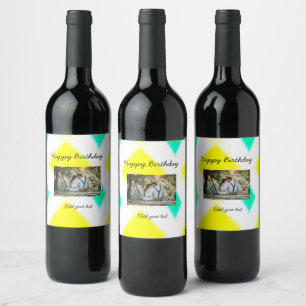 simple colourful minimal happy birthday add your   wine label