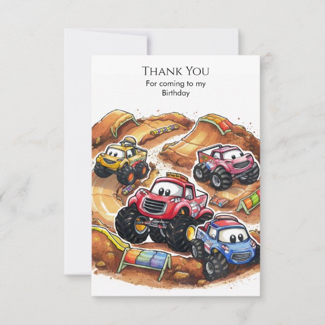 Simple Colourful Monster Truck Birthday Thank You Card (Front)