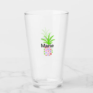 Simple colourful pineapple add name minimal custom glass