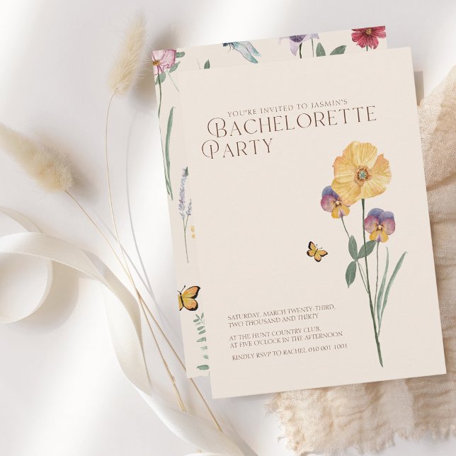 Simple Colourful Wildflower Bachelorette Party Invitation (Simple Colorful Wildflower Floral Wedding Bachelorette Party Invitation)