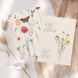 Simple Colourful Wildflower Be My Maid of Honour Invitation