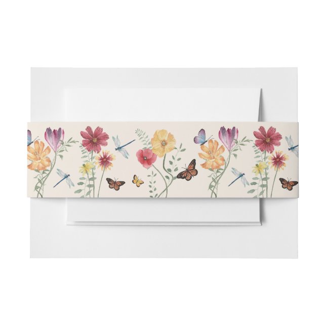 Simple Colourful Wildflower Floral Wedding Invitation Belly Band (Front Example)