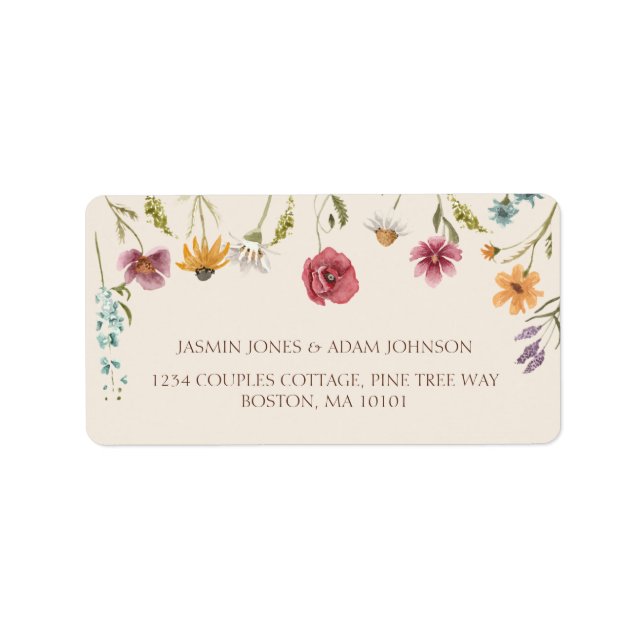 Simple Colourful Wildflower Floral Wedding Label (Front)