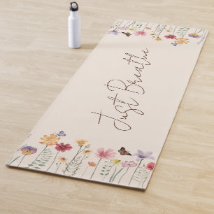 Simple Colourful Wildflowers and Butterflies Yoga Mat