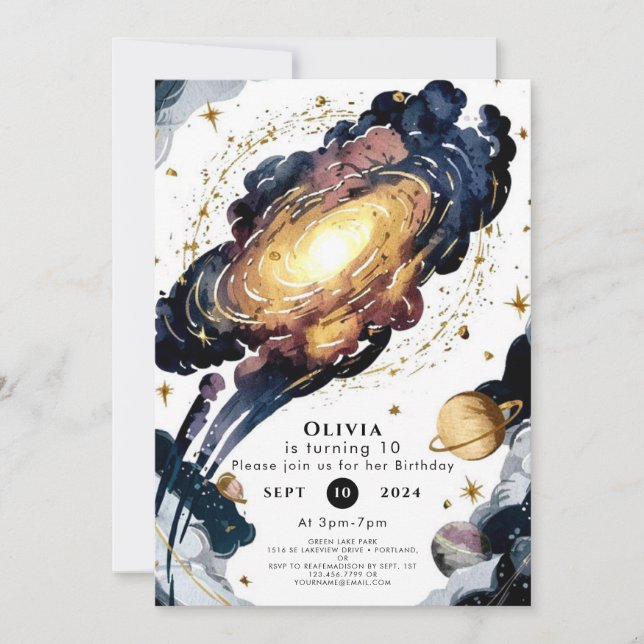 Simple Comet Space Birthday Invitation (Front)