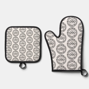 Simple Company Branded Business Logo Pattern Oven Mitt & Pot Holder Set