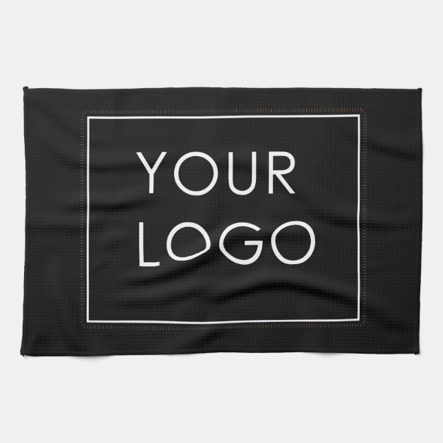 Simple Company Business Logo Branded Script Black Kitchen Towel (Horizontal)