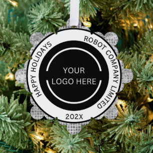 Simple Company Logo and Name Silver  Ornament Card