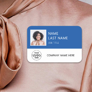 Simple Company Logo Blue Employee Photo Name Tag
