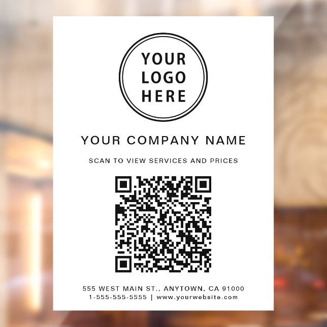 Simple Company Logo Create Your QR Code White Window Cling (Sheet 2)