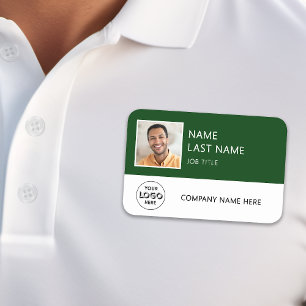 Simple Company Logo Dark Green Employee Photo Name Tag