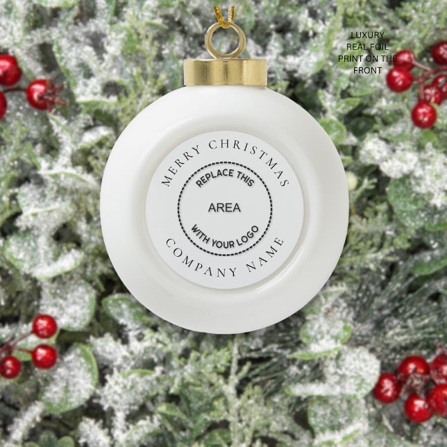 Simple Company Logo Name Merry Christmas  Ceramic Ball Christmas Ornament (Creator Uploaded)