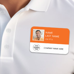 Simple Company Logo Orange Employee Photo Name Tag