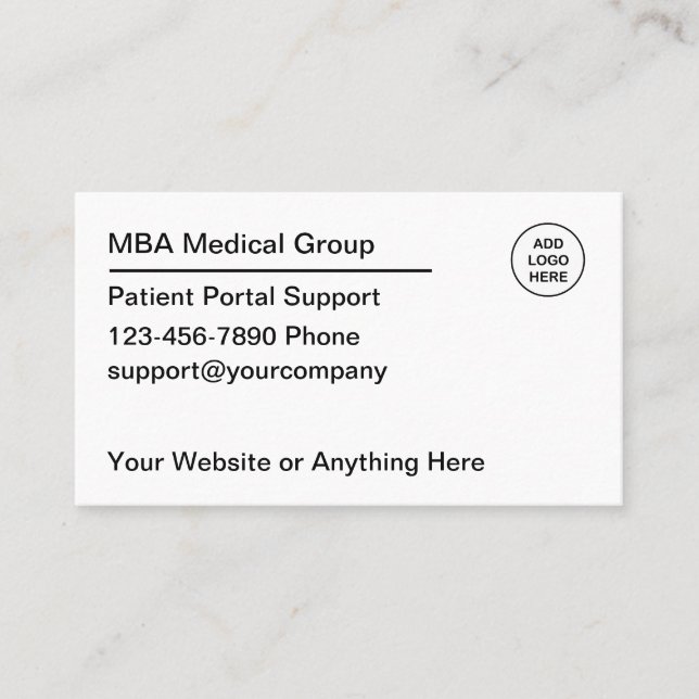 Simple Company Logo Patient Portal Support Business Card (Front)
