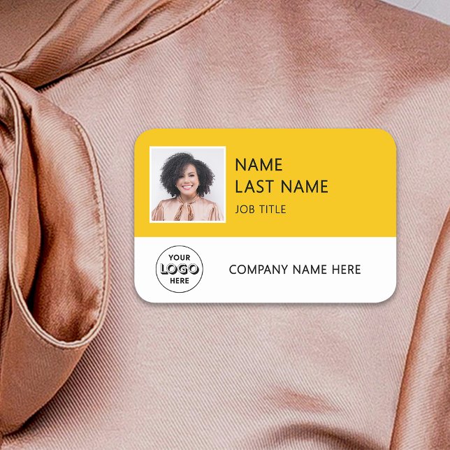 Simple Company Logo Yellow Employee Photo Name Tag (Creator Uploaded)