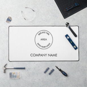 Simple Company Name and Logo White Desk Mat