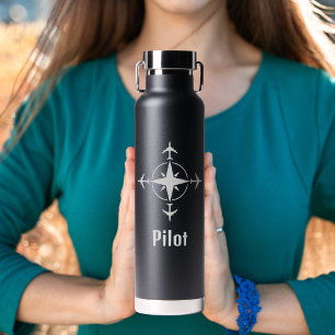 Simple Compass and Airplane for Pilot,Personalized Water Bottle