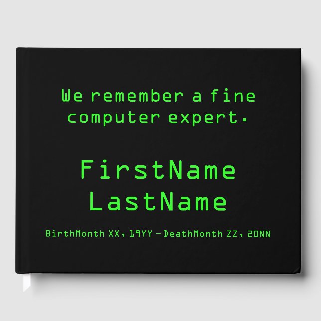 Simple Computer Expert Memorial Guest Book (Front)