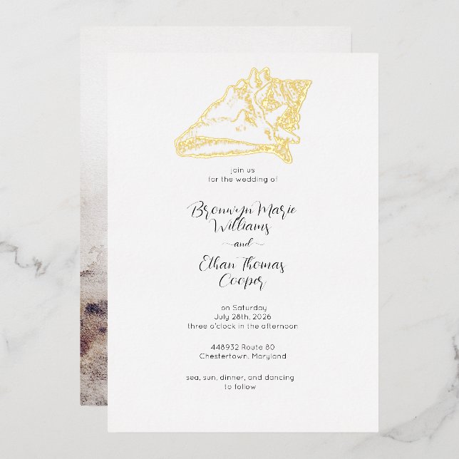 Simple Conch Seashell Sandy Beach (Front/Back)