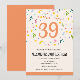 Simple Confetti 39th birthday invitations Modern