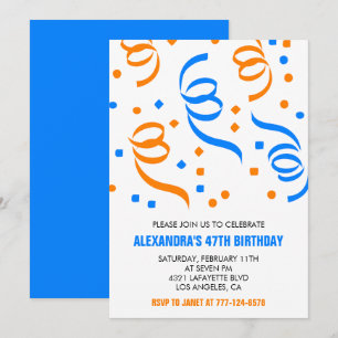 Simple Confetti 47th birthday invitations  Blue