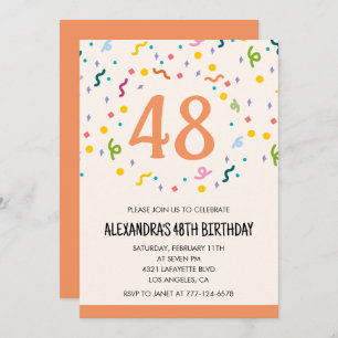 Simple Confetti 48th birthday invitations Modern