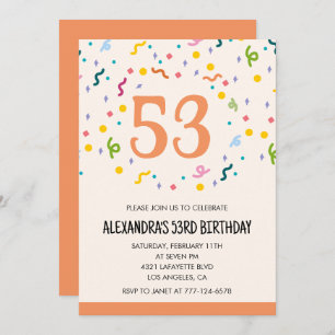 Simple Confetti 53rd birthday invitations Modern