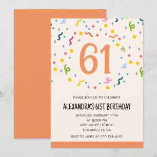 Simple Confetti 61st birthday invitations Modern
