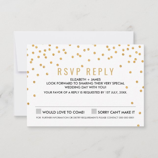 SIMPLE CONFETTI RSVP cute glamour gold glitter Card (Front)