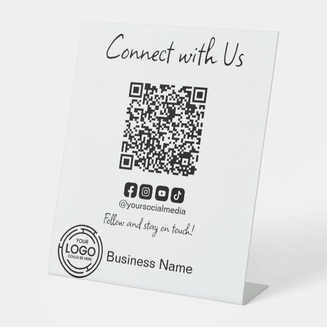 Simple Connect with Us Qr Code Business Corporate  Pedestal Sign (Front)