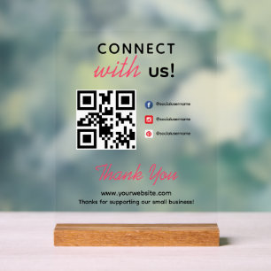Simple Connect With Us Social Media QR Business Acrylic Sign