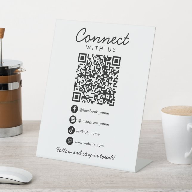 Simple Connect with Us Social Media QR Code Follow Pedestal Sign (In SItu)