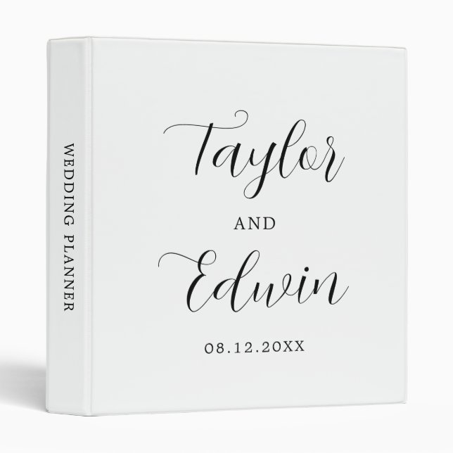 Simple Contemporary Black and White Modern Wedding Binder (Front/Spine)