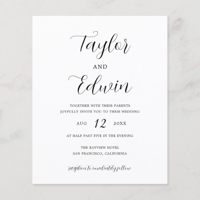 Simple Contemporary Budget Wedding Invitation Flyer (Front)