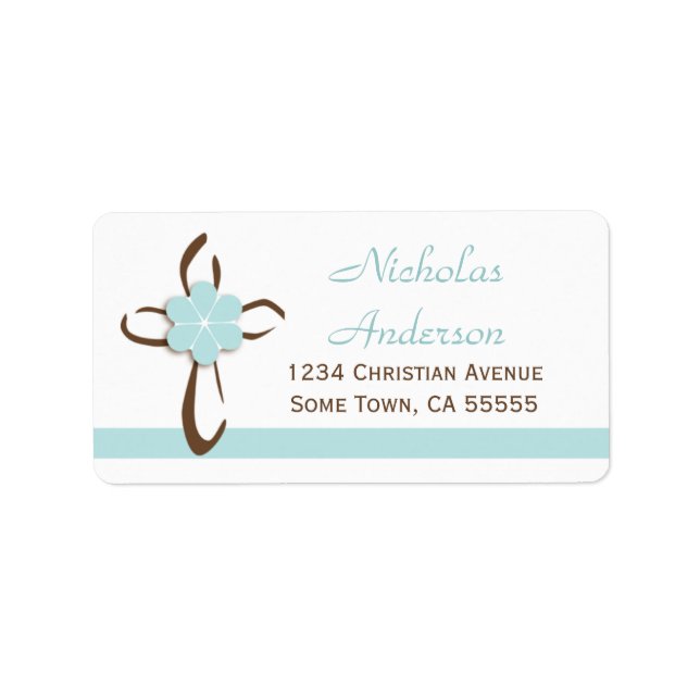 Simple Contemporary Cross with Blue Address Label2 Label (Front)